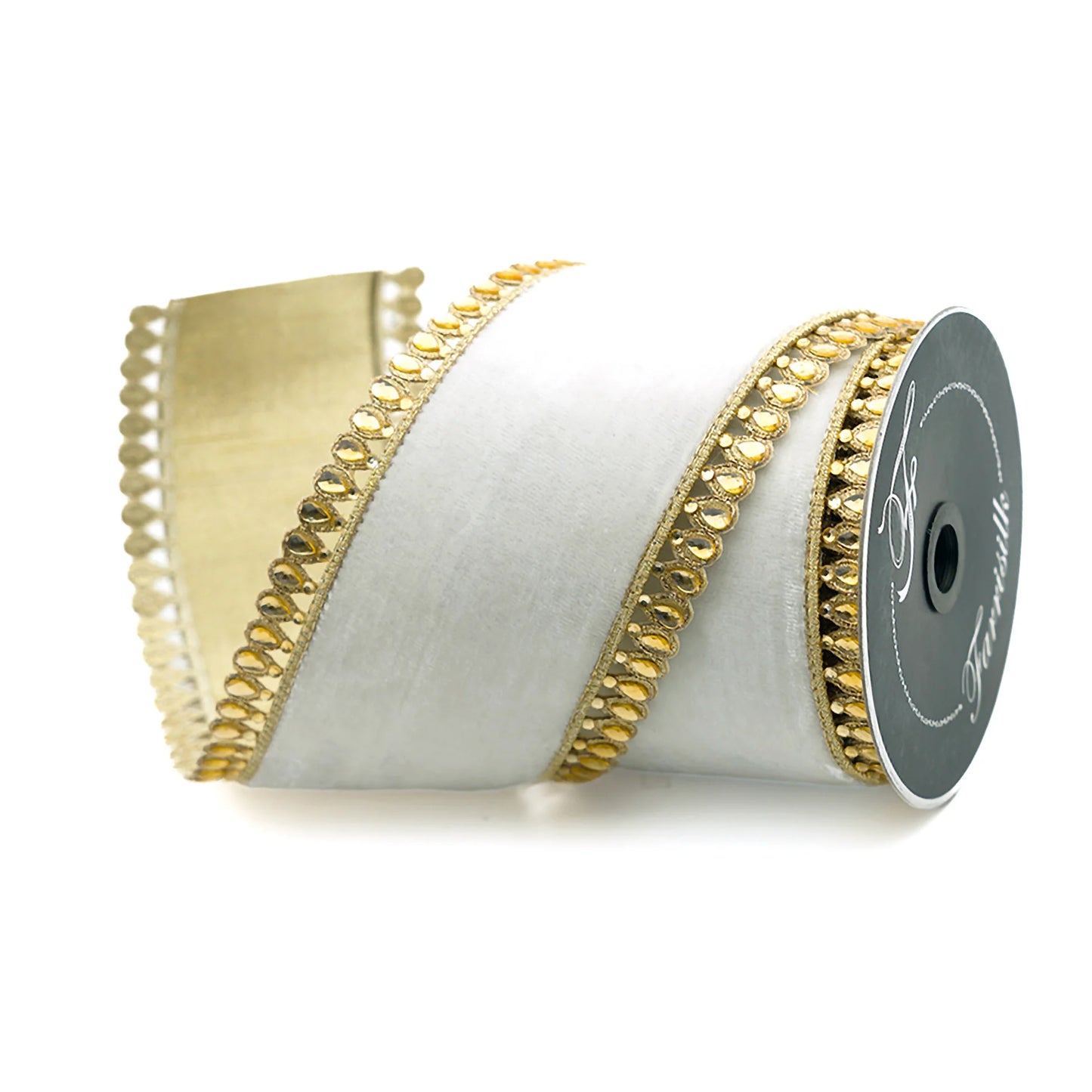 4”x5Y Ivory Jewel Plumes Ribbon