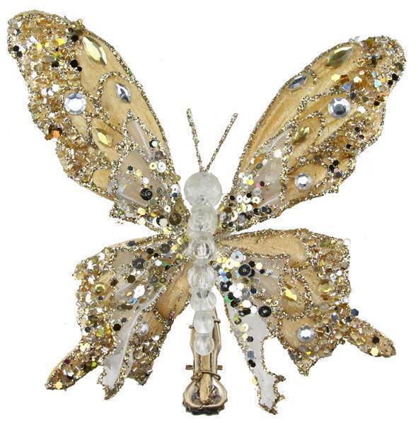 7" Gold Butterfly w/ Clip Bead Glitter