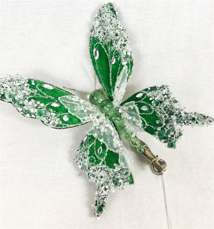 8.5" Green Butterfly w/ Clip Glitter Fabric