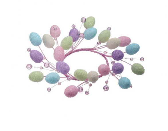 Pastel egg candle ring for a spring centerpiece.