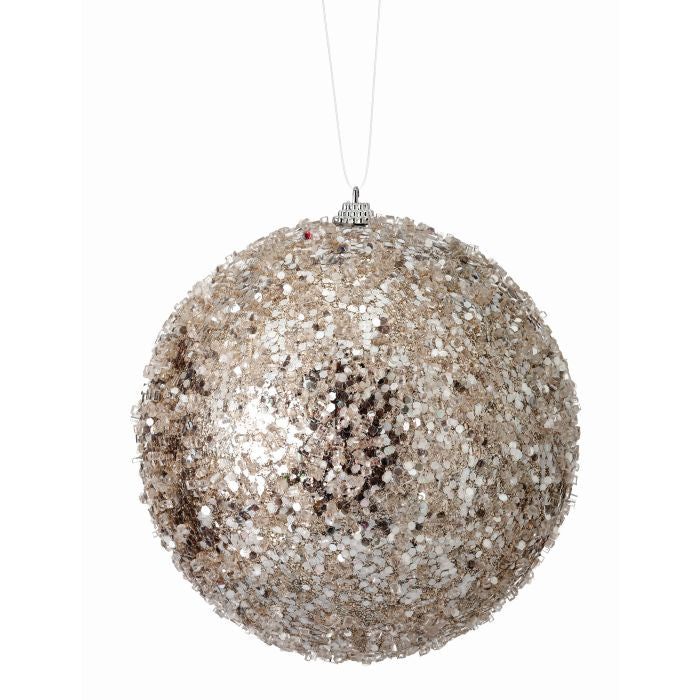 Iced platinum ball ornament with a frosty shine.