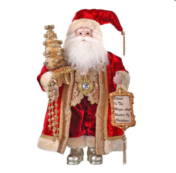 21" Vintage Santa w/ Plaque Burgundy Gold