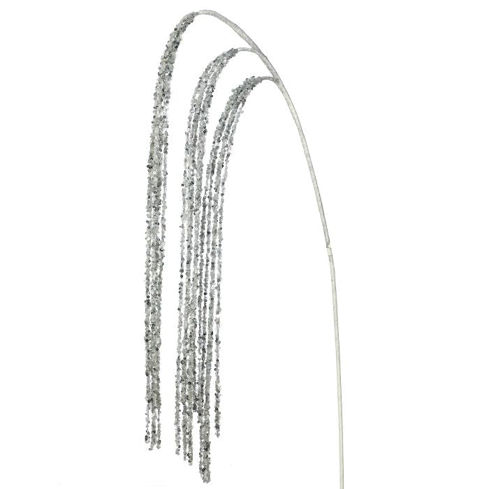 Silver rain spray with shimmering strands.