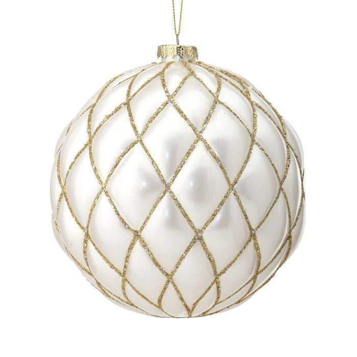 White and gold ball ornament, 150mm.