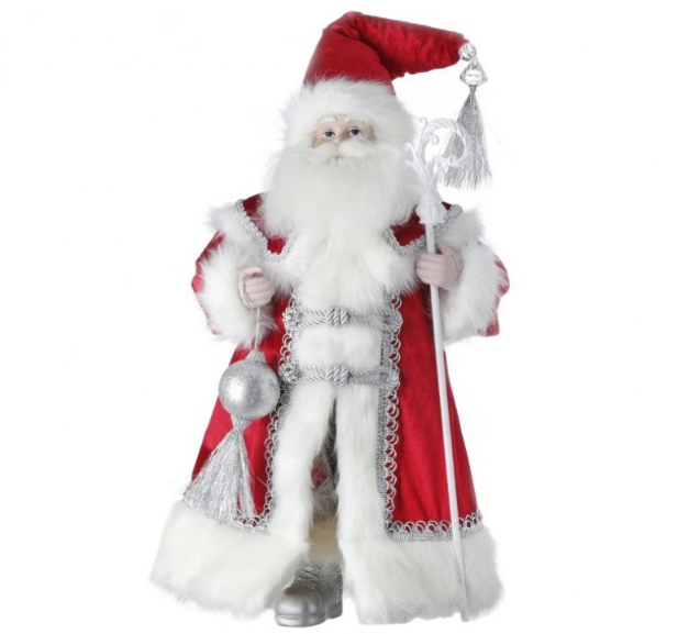18" Standing Santa w/ Ball Tassel & Staff Red Silver White
