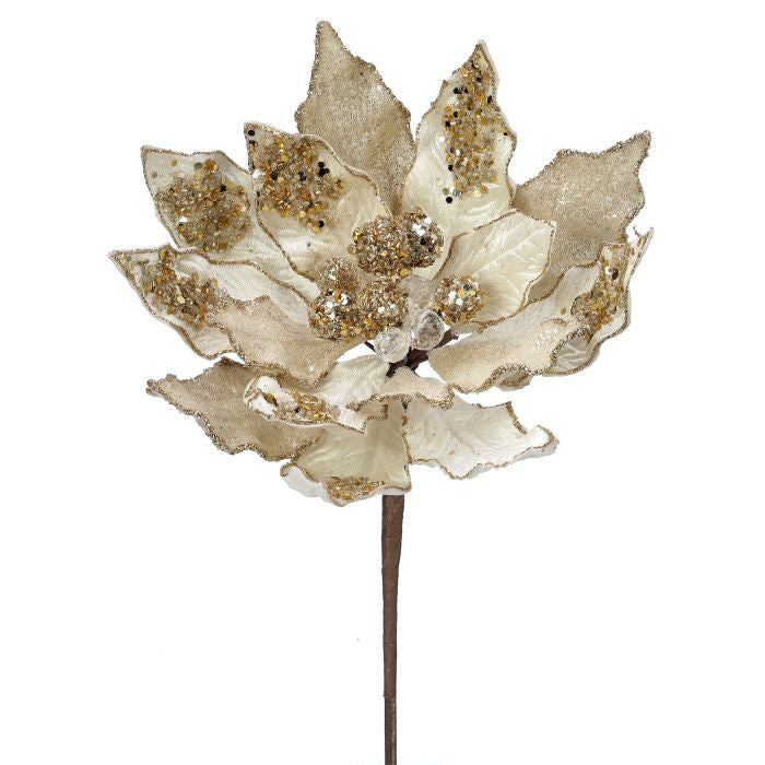 Ivory and gold jeweled poinsettia stem.