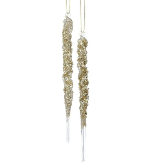 8" Gold Icicle Gilded Crystal Glass Ornament