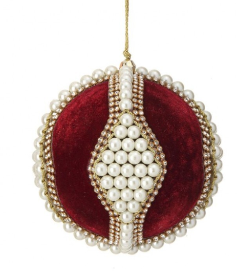 4" Red Velvet Pearl Jewel Ball Ornament