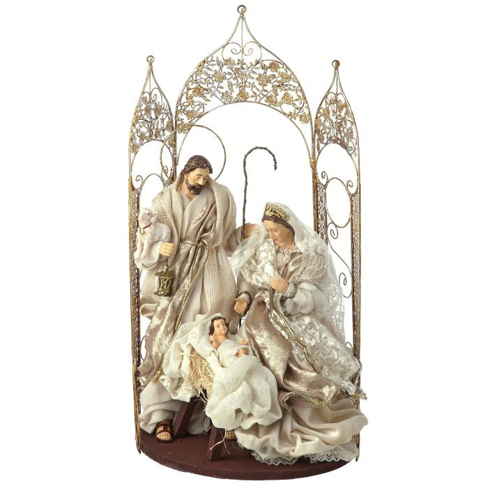 Holy Family fabric figurine in ivory and champagne.