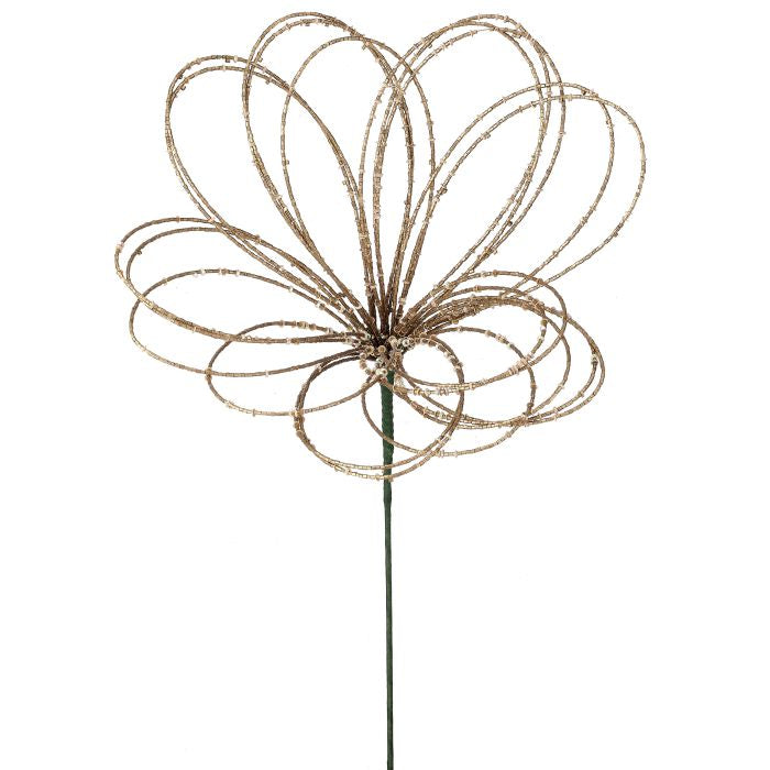Platinum beaded flower stem with jeweled blooms.