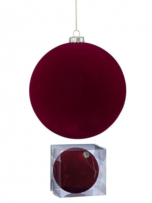 6” Burgundy Flocked Ball Ornament Plastic