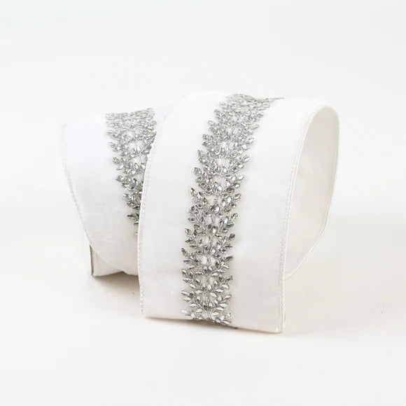 4"x5Y White Royal Vine Ribbon