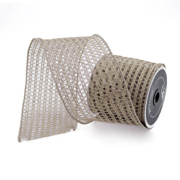 4"x10Y Platinum Ribbon Christmas Lace