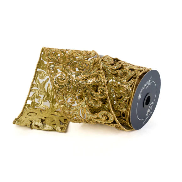 4"x5Y Gold Sequin Acanthus Ribbon