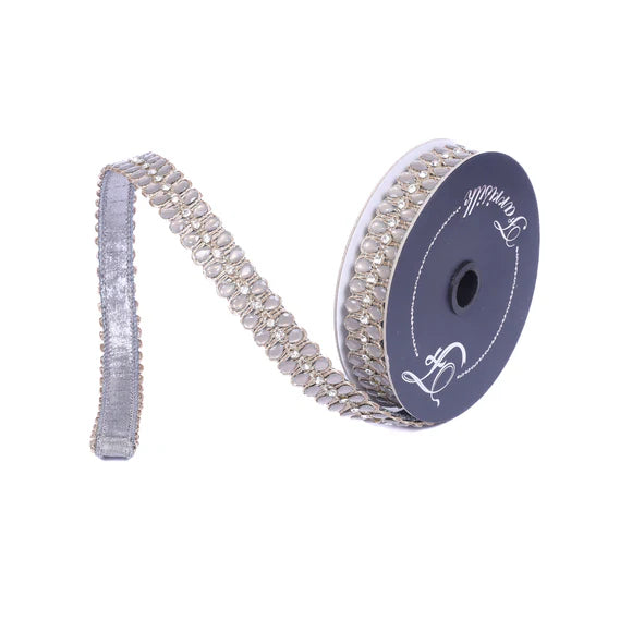 1"x5Y Pewter Pendeloque Ribbon