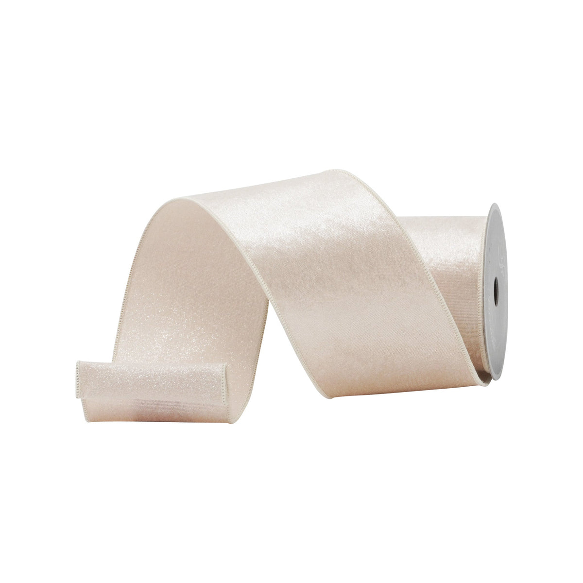 Pearl plush stardust ribbon with a soft shimmer, shown as a roll.
