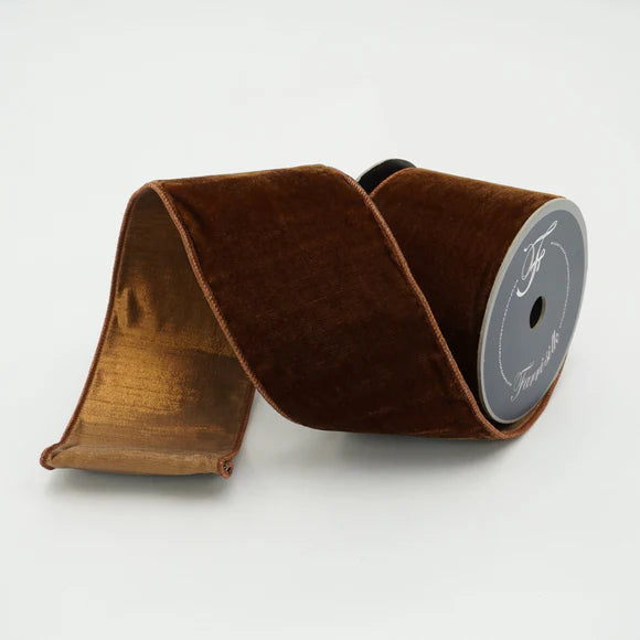 4"x10Y Pecan Velvet Luster Ribbon