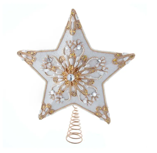13.5" Star Tree Topper Pearl White Champagne