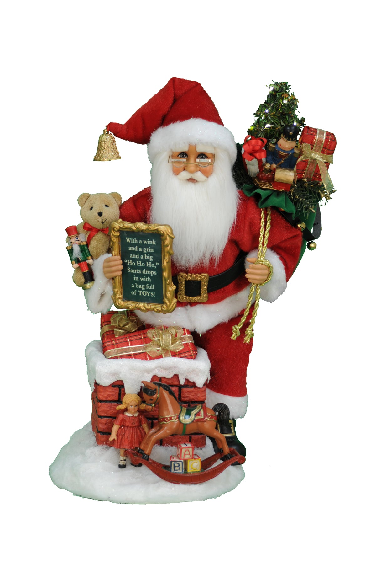 Santa figurine with a chimney and LED light.