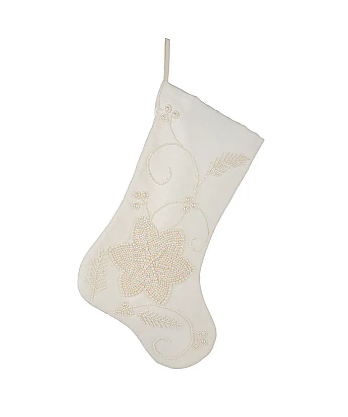 17" Stocking Ivory w/ Pearl Beads