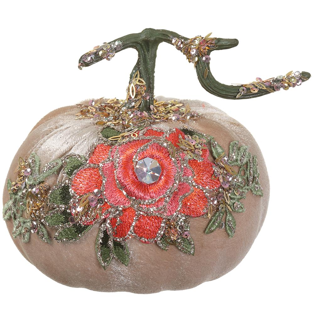 7" Jeweled Velvet Pumpkin Cream