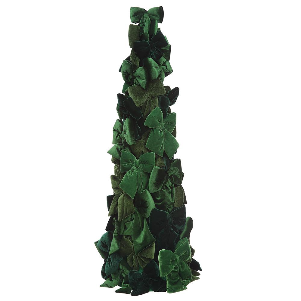 Green velvet bow topiary with a sculpted bow silhouette.