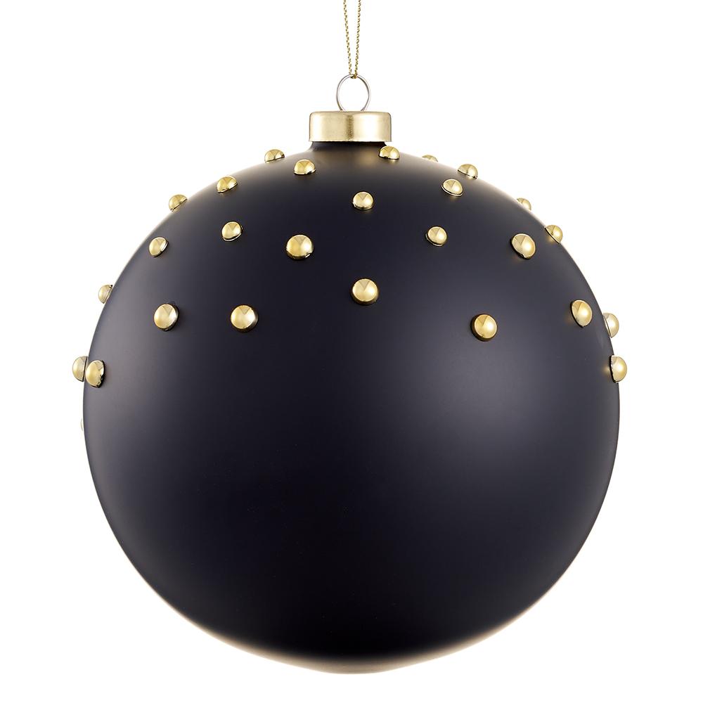 6" Black Gold Beaded Glass Ball Ornament