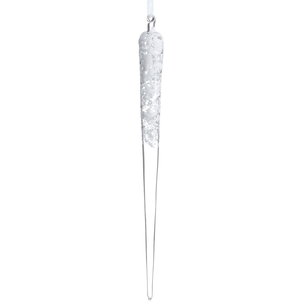 11" Snowed Icicle Glass Ornament