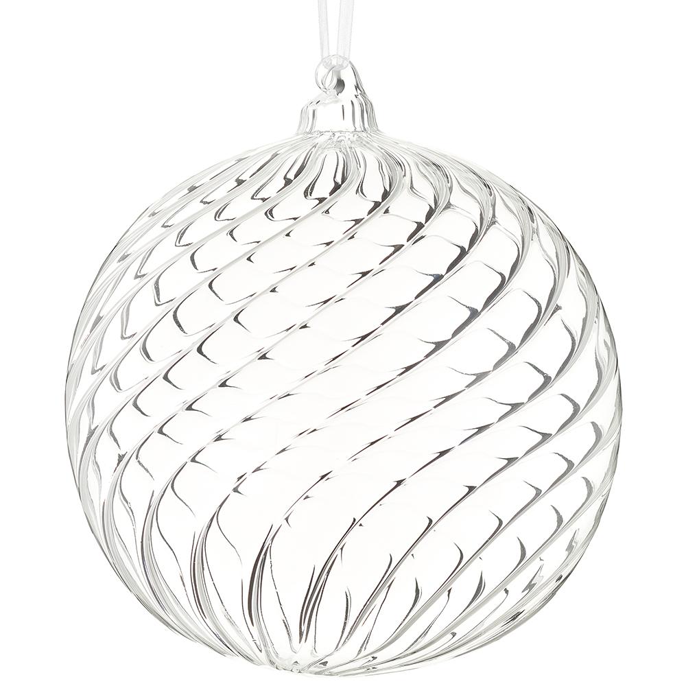 6" Clear Swirl Glass Ball Ornament