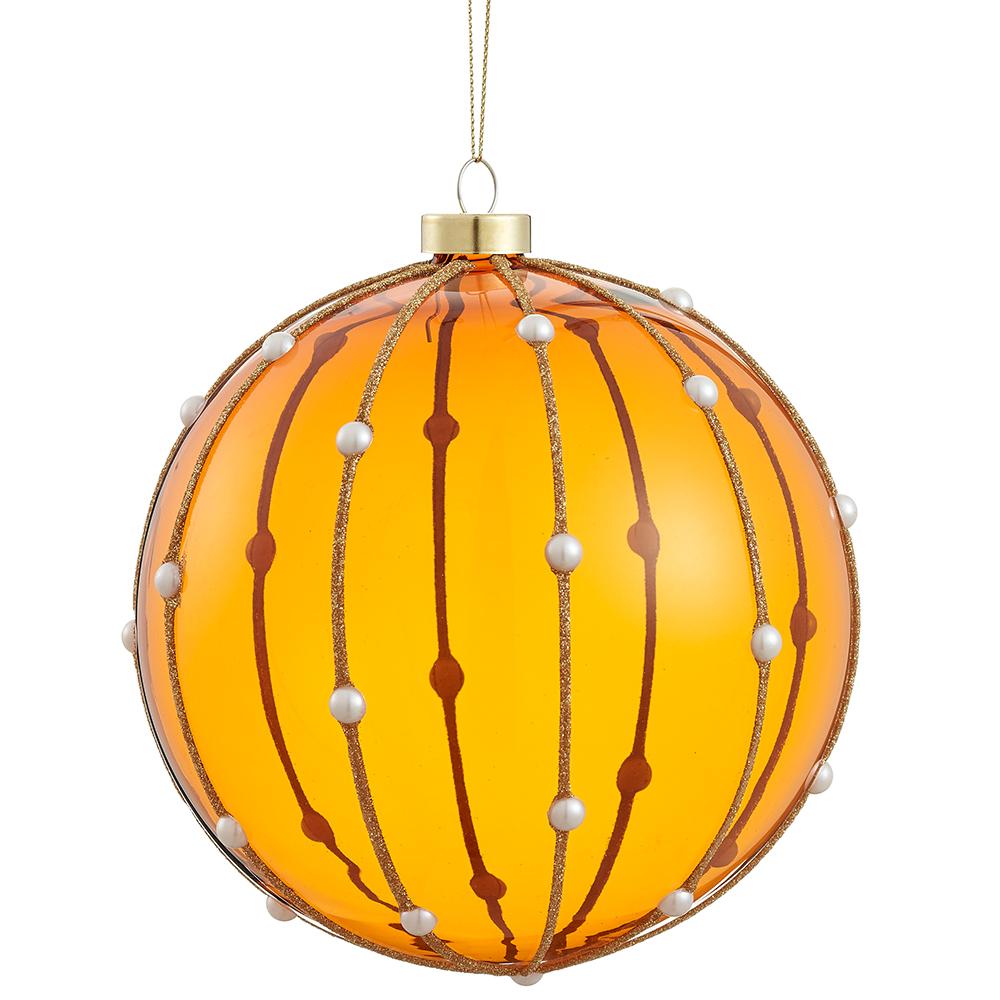 6" Pearl Glass Ball Ornament Glittered Amber Gold