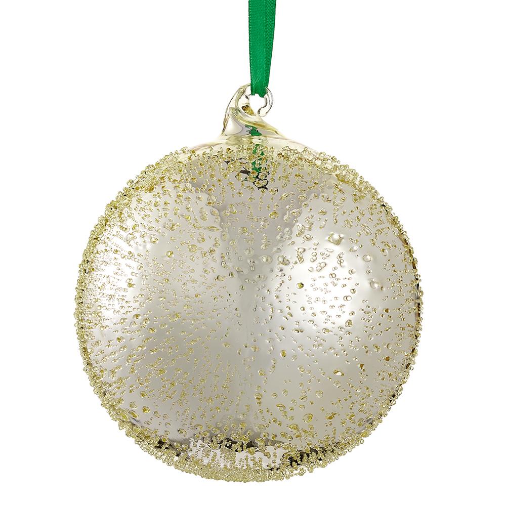 5" Gold Beaded Glass Ball Ornament