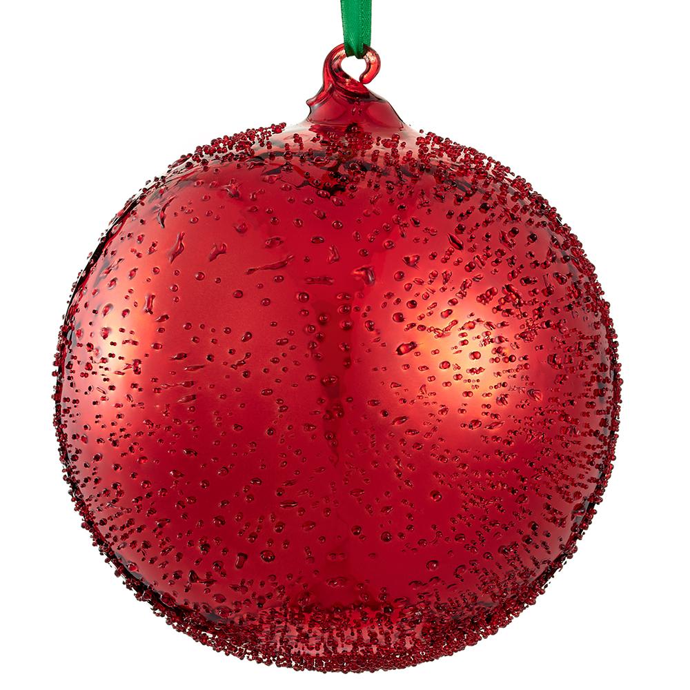 6" Red Beaded Glass Ball Ornament