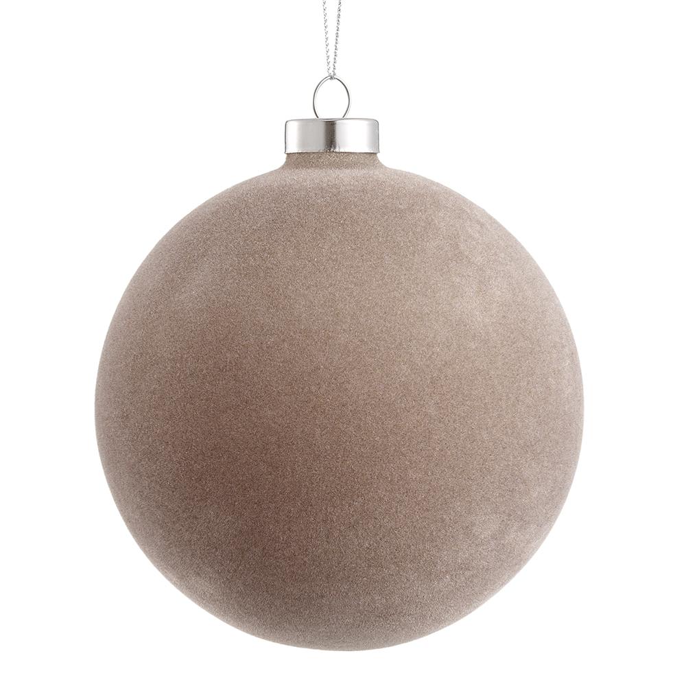 5" Taupe Flocked Glass Ball Ornament