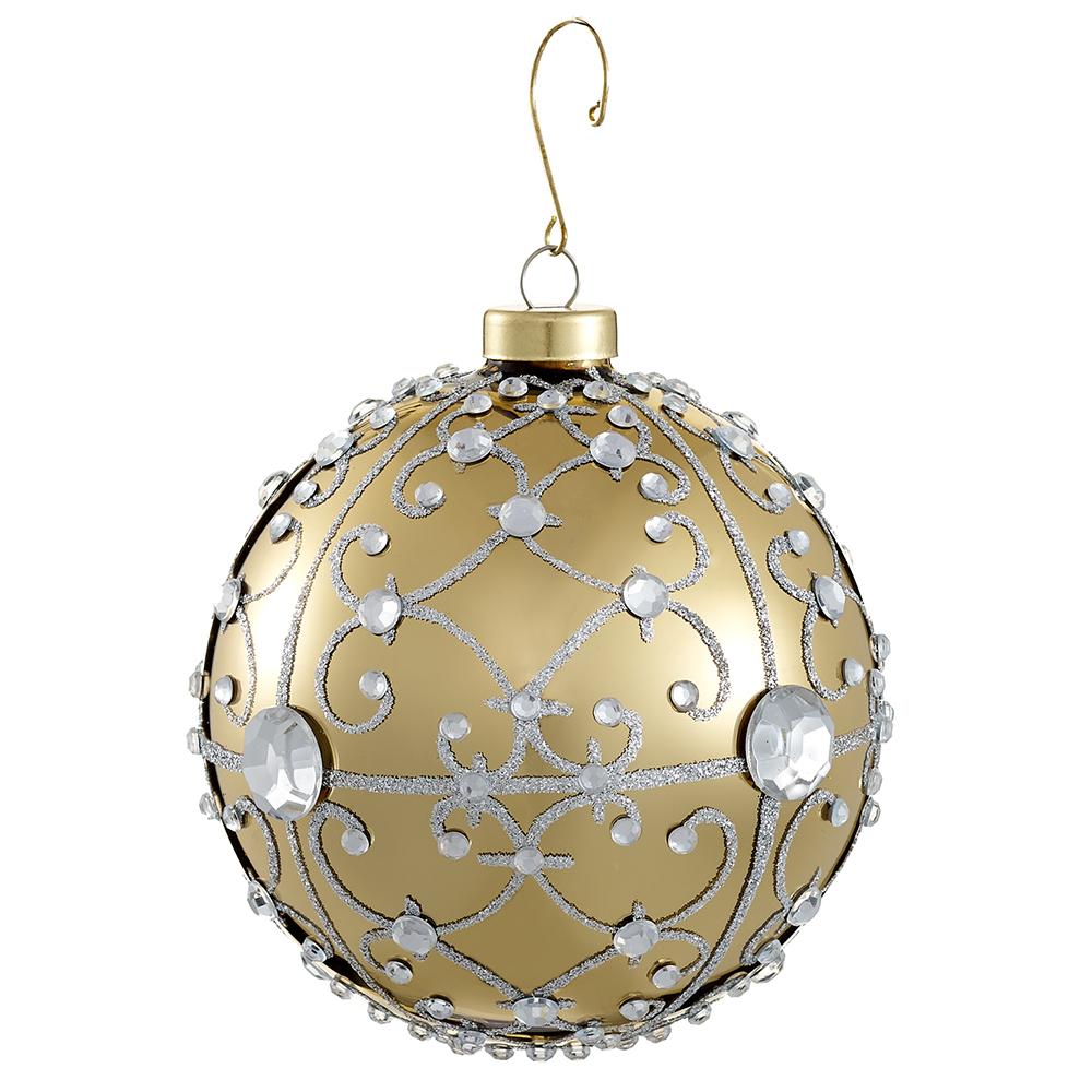 5" Gold Glitter Diamond Glass Ball Ornament