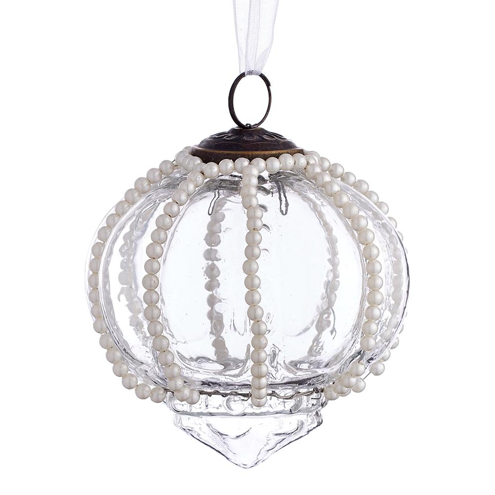 4" Clear Pearl Tip Glass Ornament