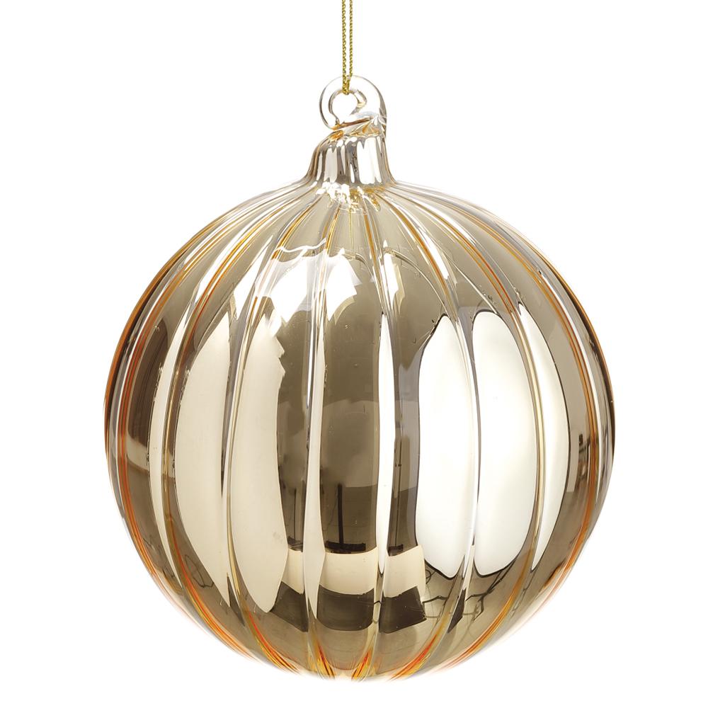 5" Gold Striped Glass Ball Ornament