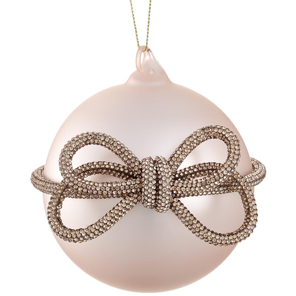 4" Blush Bow Glass Ball Ornament