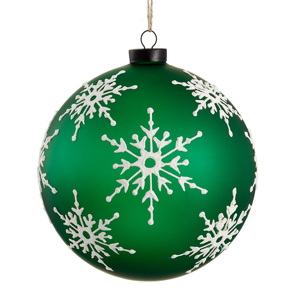 6" Green Snowflake Glass Ball Ornament