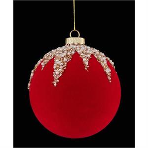 5" Burgundy Velvet Beaded Glass Ornament