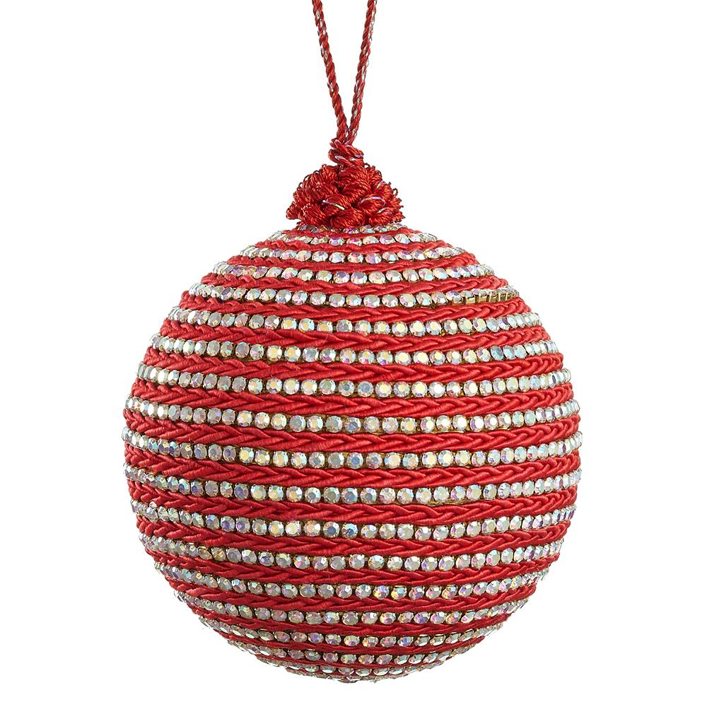 4" Diamond Braided Ball Ornament Red