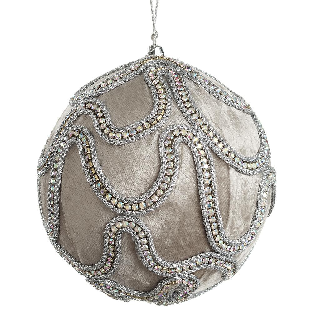 5" Silver Velvet Ball Jeweled Ornament