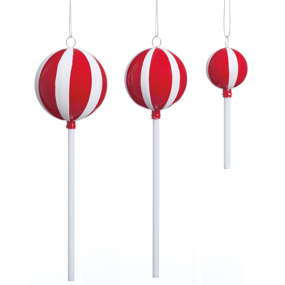 Set/3 4"-8" Lollipop Ornaments Red White