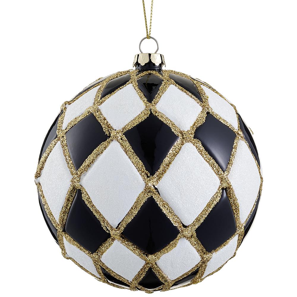 4" Black & White Glitter Plastic Ball Ornament