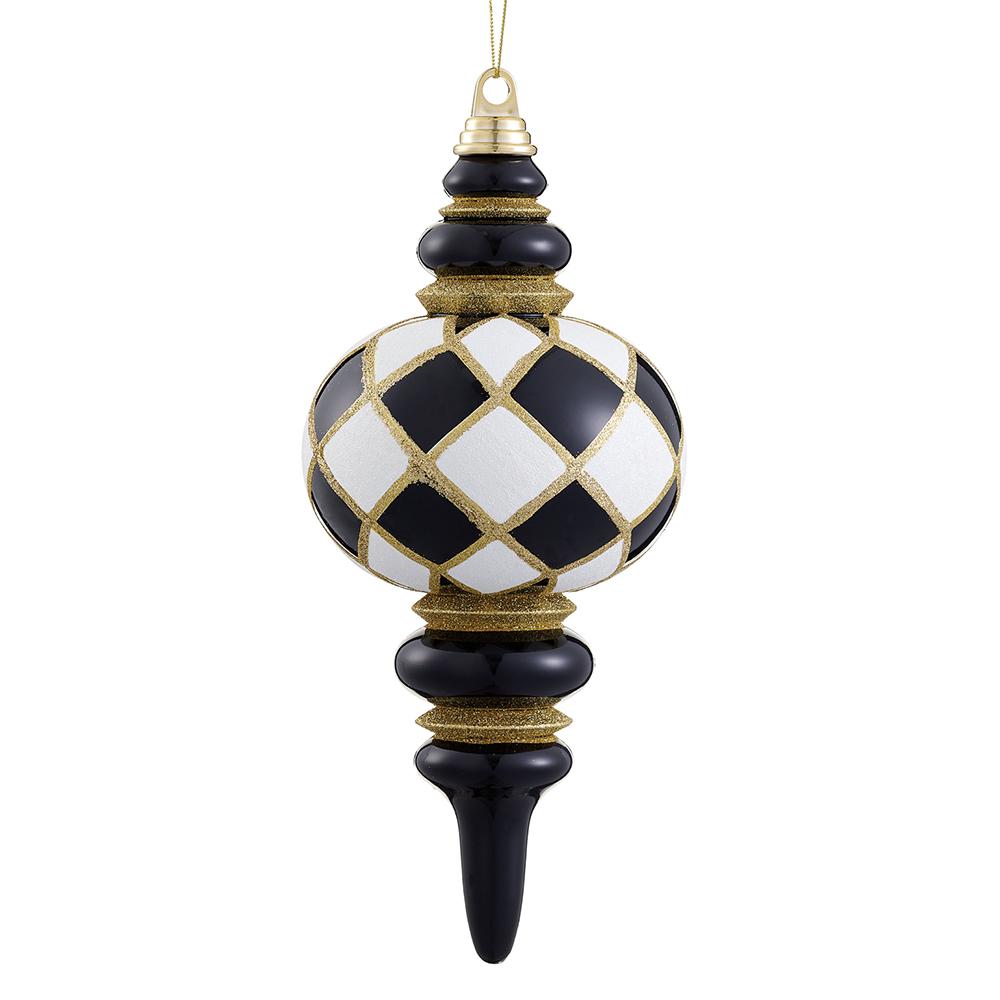 13" Finial Glitter Black & White Plastic