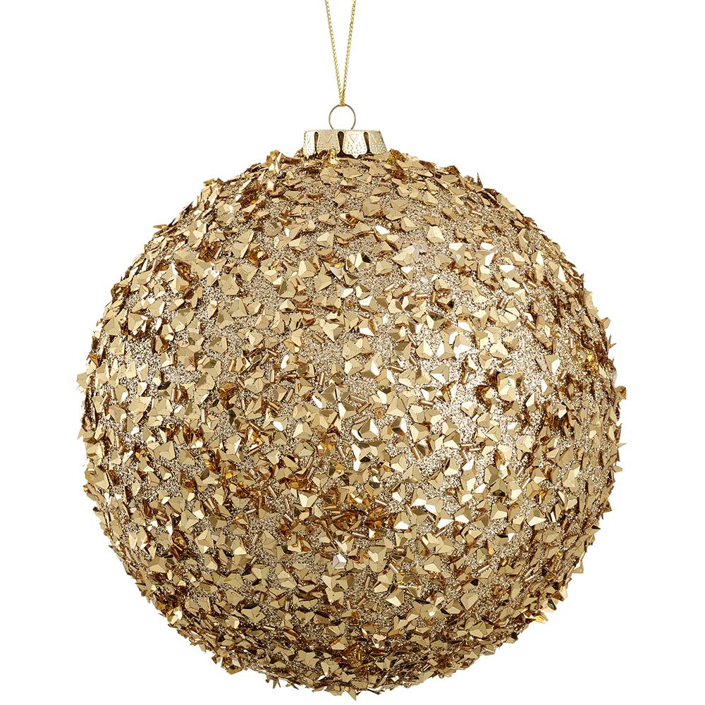 8" Gold Glitter Beaded Ball Ornament