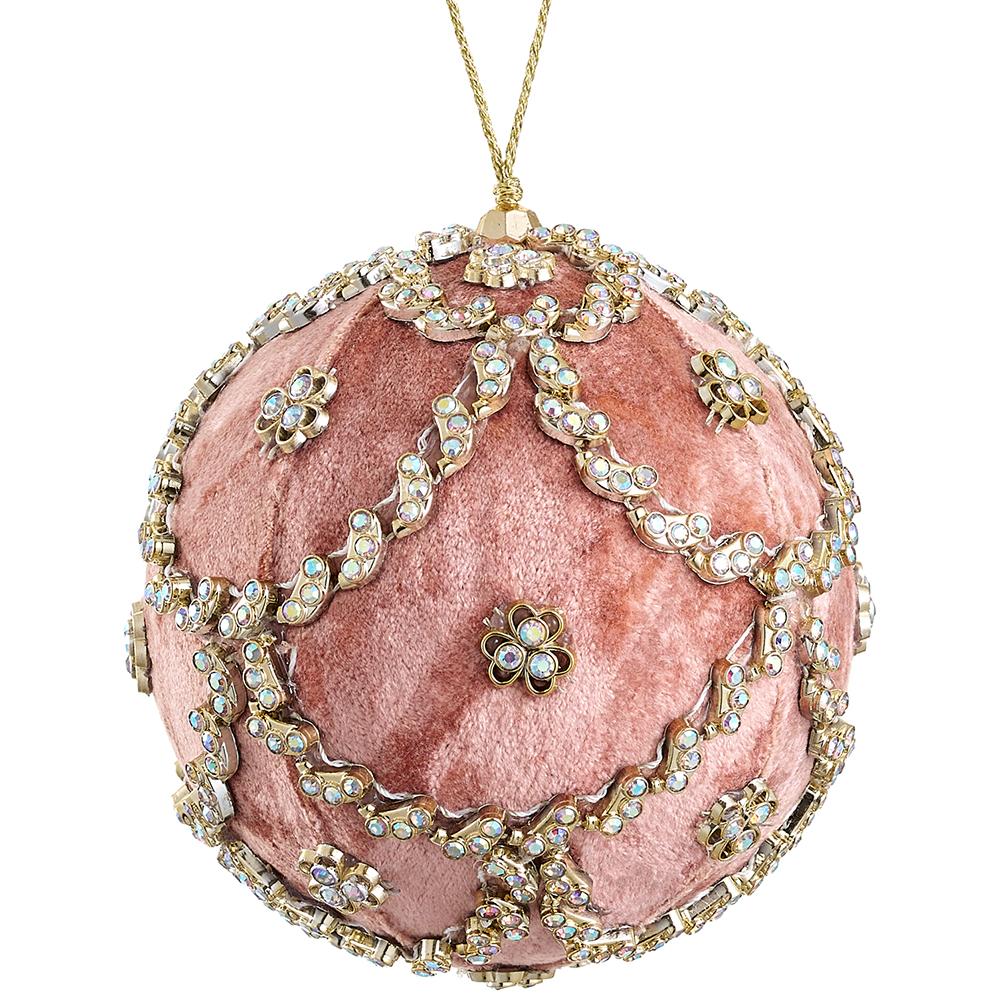 4" Peach Velvet Diamond Ball Ornament