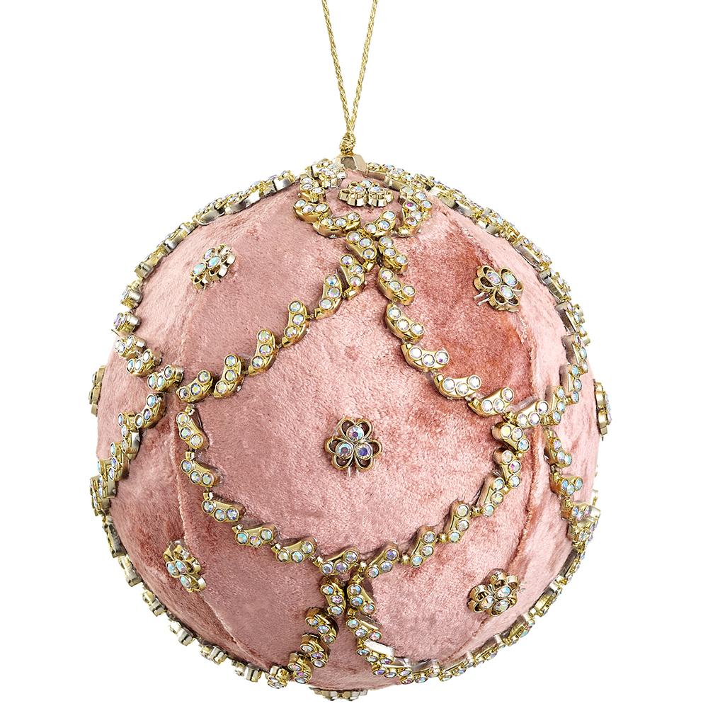 5" Peach Diamond Velvet Ball Ornament