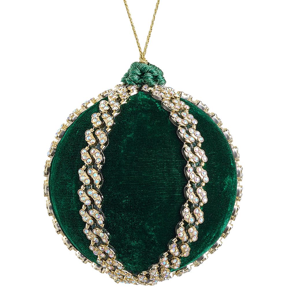 4" Emerald Gold Velvet Diamond Ball Ornament