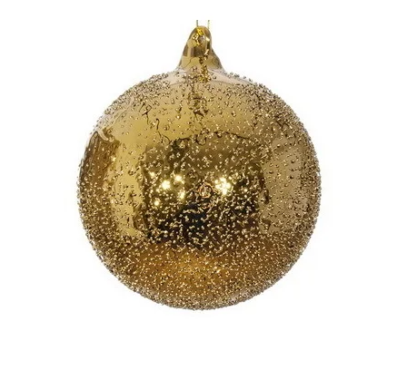 5" Gold Beaded Glass Ball Ornament