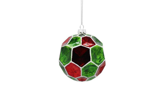 4" Heptagon Glass Red Green White Ornament